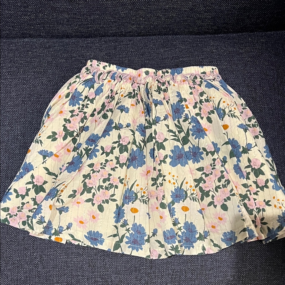 Pink Chicken Floral Pleated Allie Skirt in Cream and Blue
